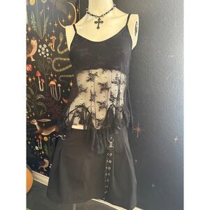 Electric Behaviour Black Sheer Floral Lace Ruffle Cami Top Grunge Fairycore M